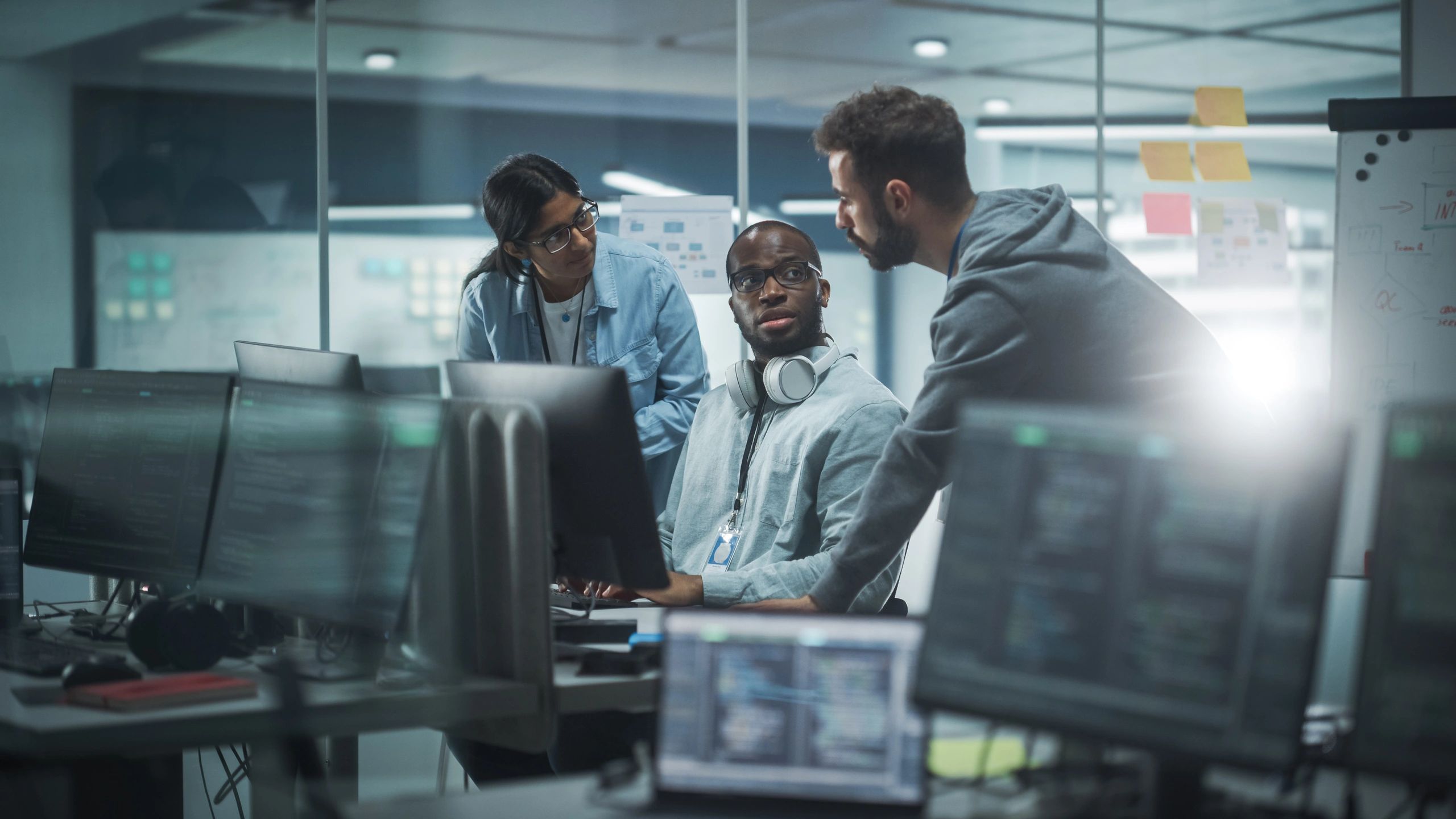 City office team collaborating on IT security solutions